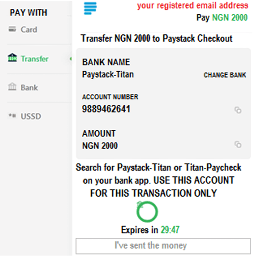 Paystack checkout screen